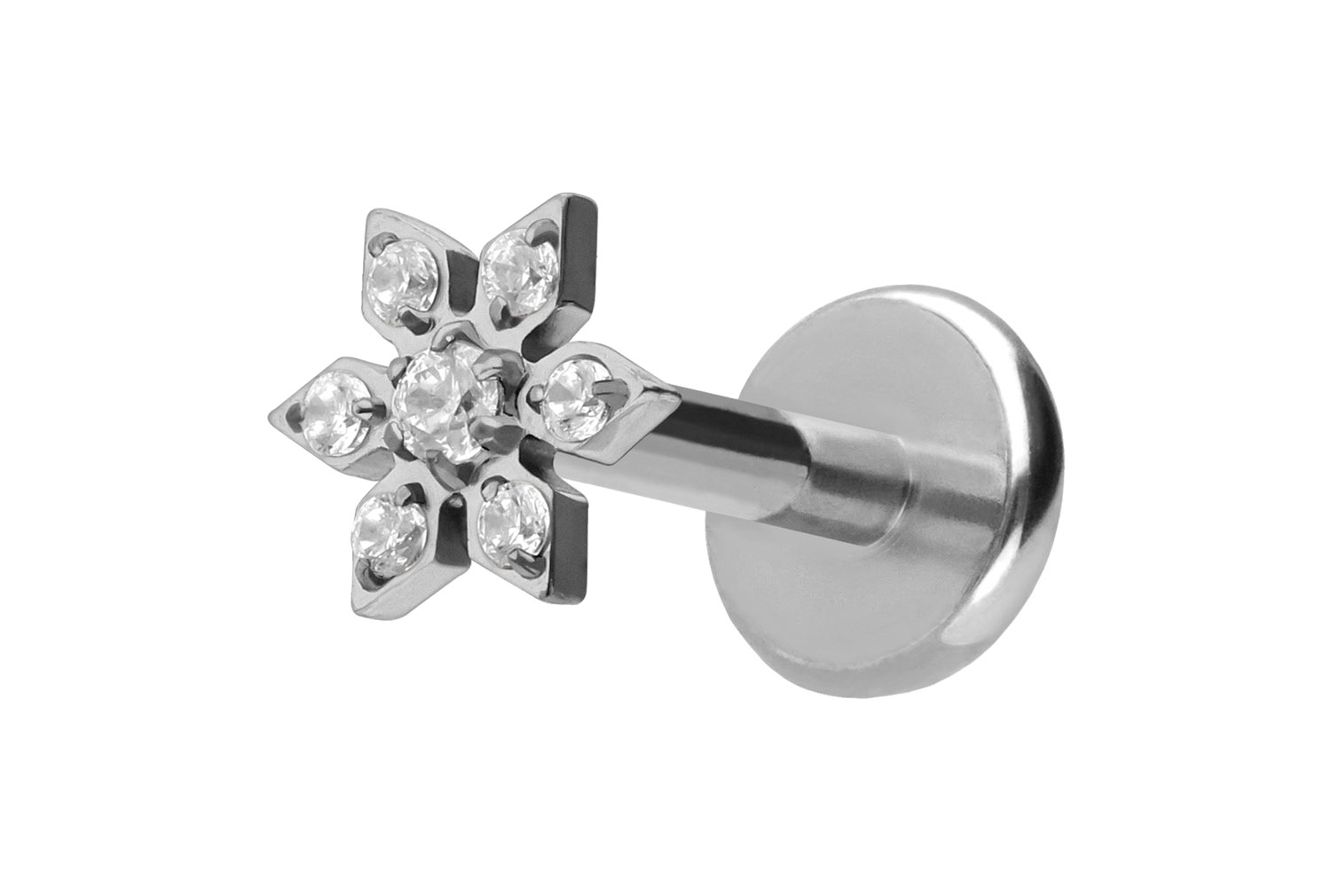 Titan Labret Piercing mit Push Fit KRISTALLBLUME